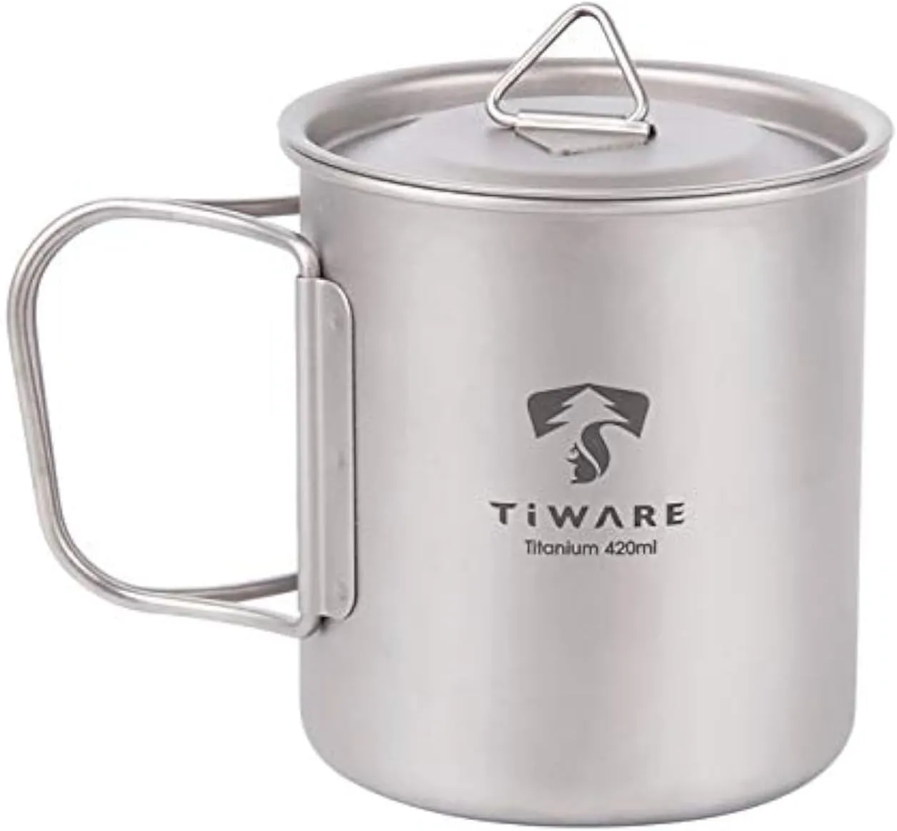 Titanium Dual Purpose Camping Mug Cup or Pot with Lid Ultra-Light Weight Tableware Durable w. Foldable Handles for Space Saver & Portable Carrying Bag Reusable 420ML/14 FL OZ Eco-Friendly long lasting