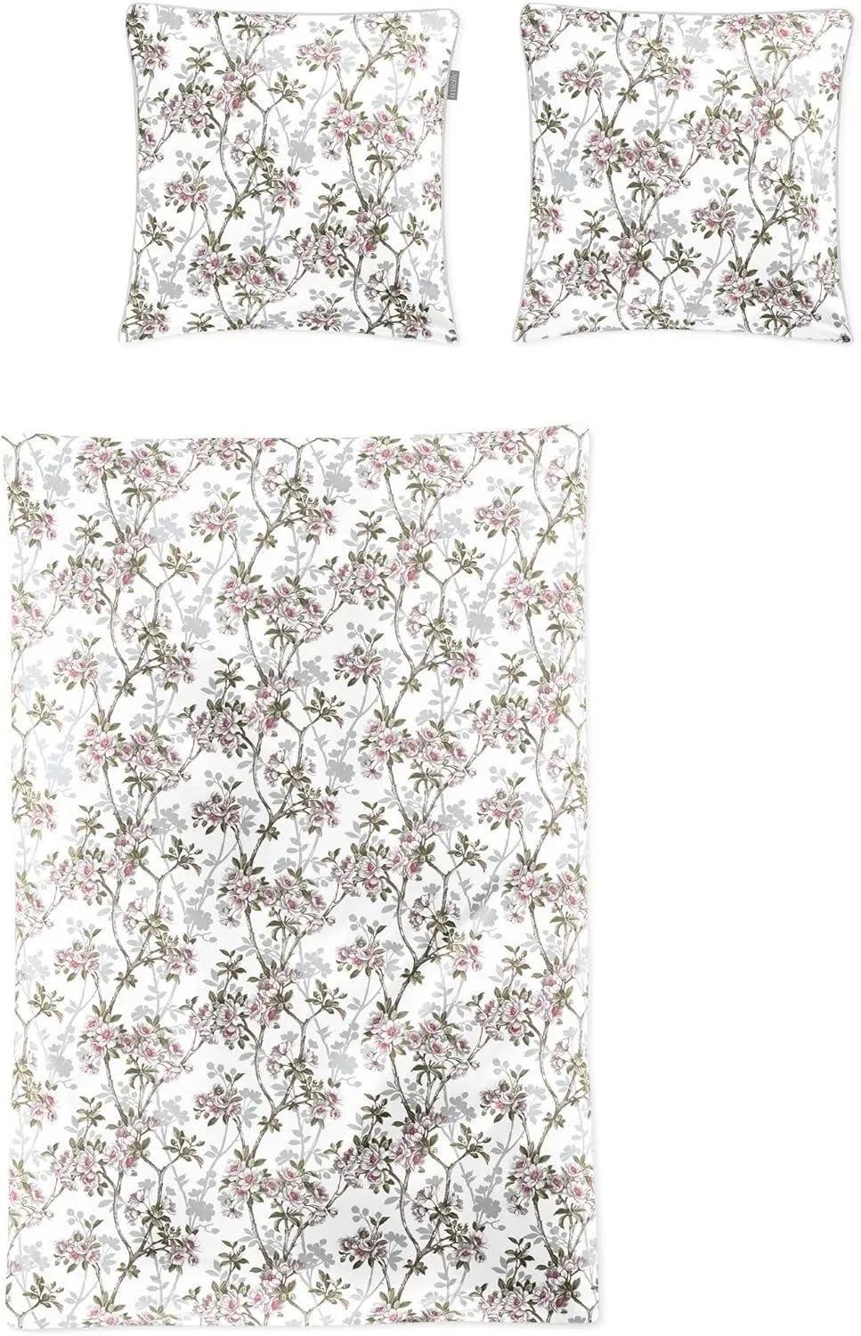 Tokio Maco Satin Bed Linen 135 x 200 cm Flower Branches Tendrils 8537-10 White Green