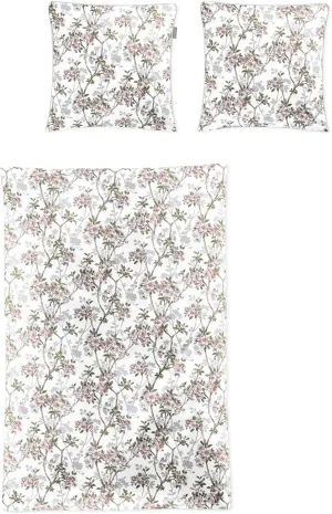 Tokio Maco Satin Bed Linen 135 x 200 cm Flower Branches Tendrils 8537-10 White Green