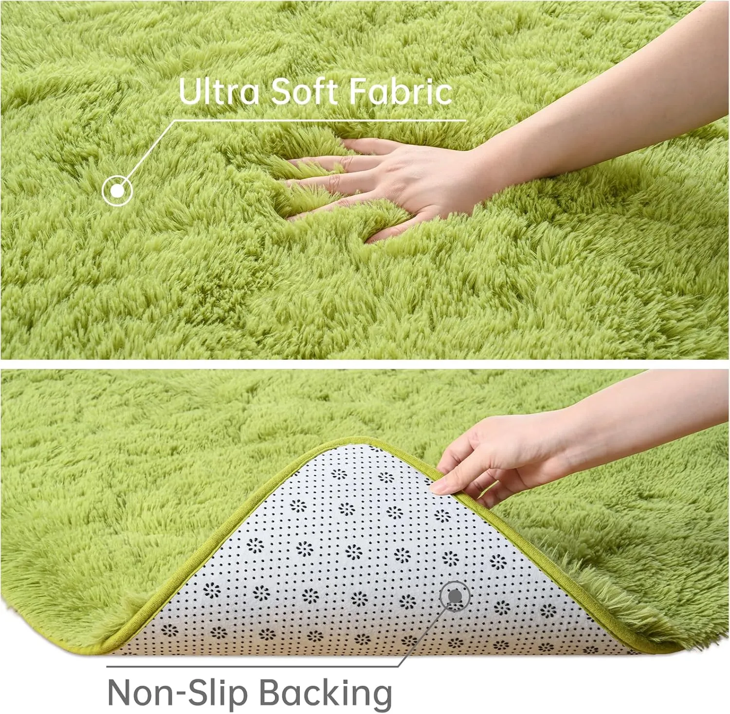 Toneed Fluffy Runner Rug for Bedroom Living Room, 2 x 6 Feet Green Shaggy Rug Super Soft Modern Indoor Area Rug Fuzzy Plush Carpet for Dorm Nursery Kids Room Home Decorative