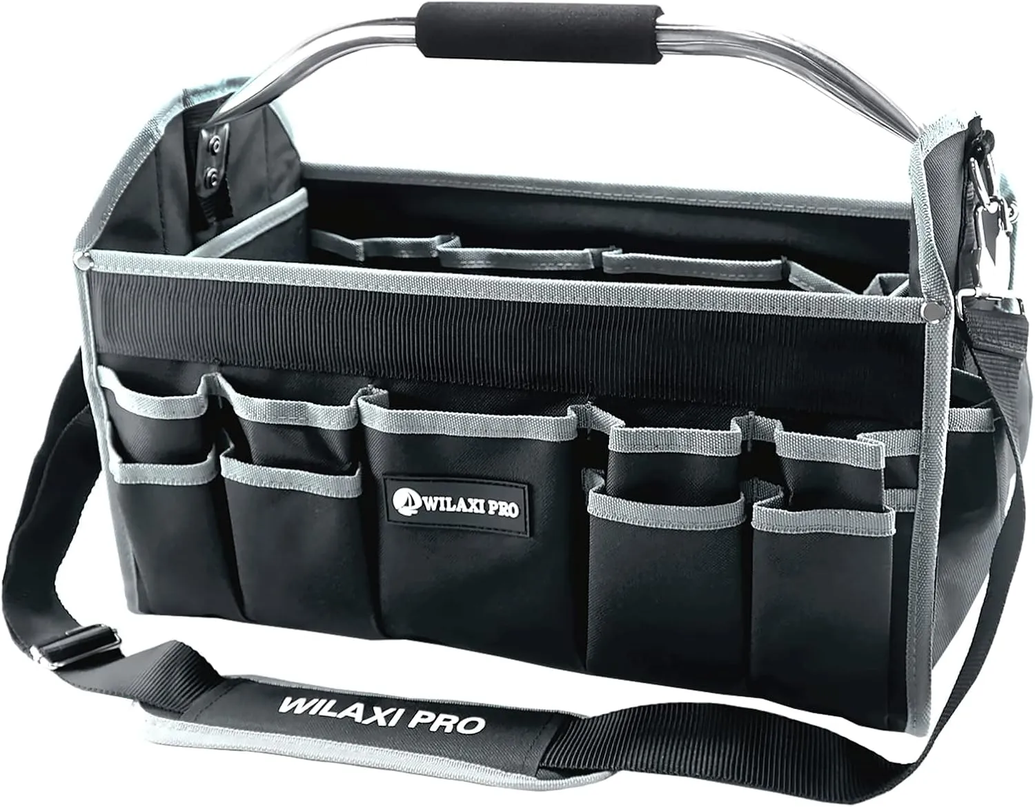 Tool Bags For Men - Heavy Duty Foldable Tool Tote With Open Top, 16in Wide Mouth Electrician Tool Carrier, 30 PCS Pockets Organizer