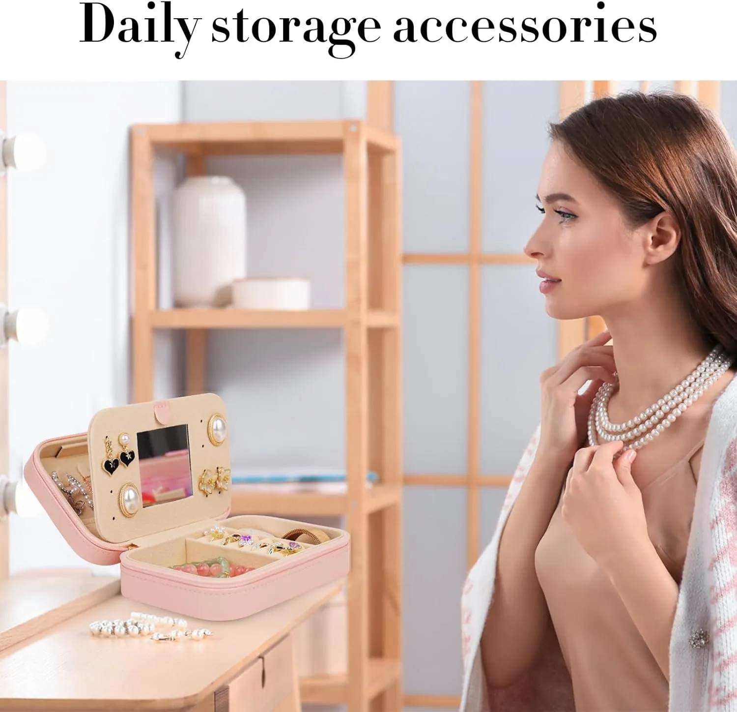 TopPerfekt Travel Jewelry Case, Jewelry Box with Mirror, Jewelry Organizer Bridal Shower Gifts to Her, Earring Storage Travel Case, Trendy Gift for Women and Girls, Girlfriend-Letter S, Pink