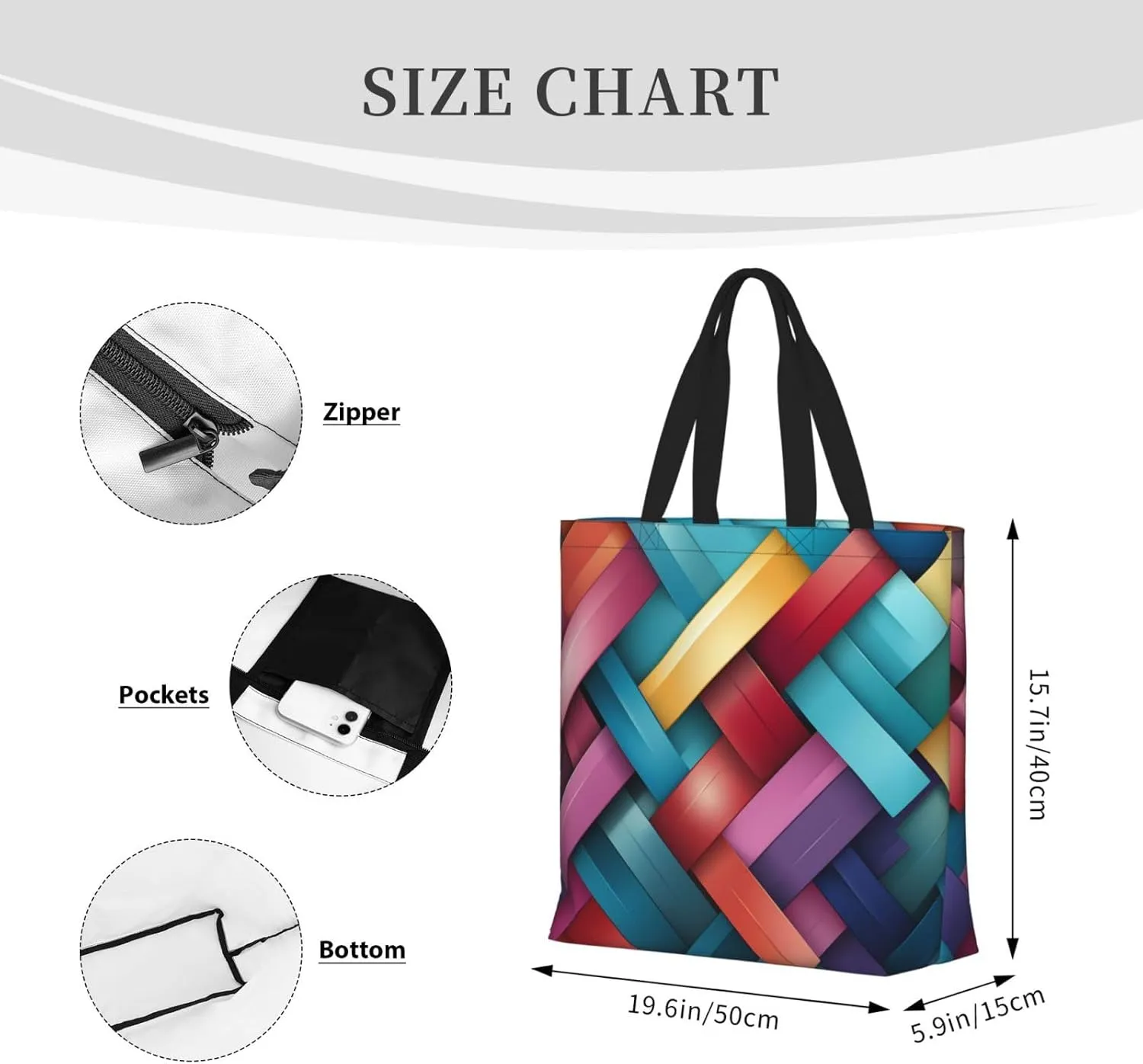 Tote Bag for Women Bold Colors Shoulder Bag with Zipper Handbag Large Capacity Reusable Grocery Bag