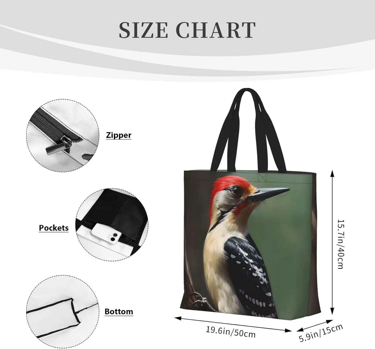 Tote Bag for Women Fire and water phoenix Shoulder Bag with Zipper Handbag Large Capacity Reusable Grocery Bag
