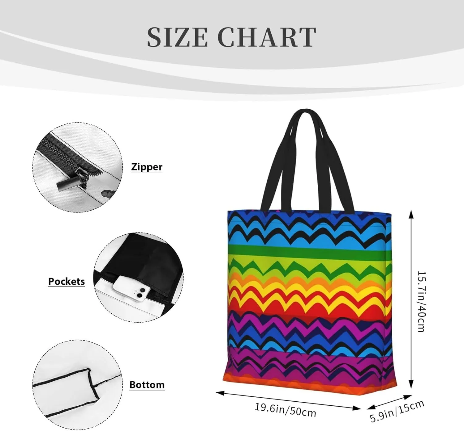 Tote Bag for Women Hawaiian Surfer on Wavy Shoulder Bag with Zipper Handbag Large Capacity Reusable Grocery Bag