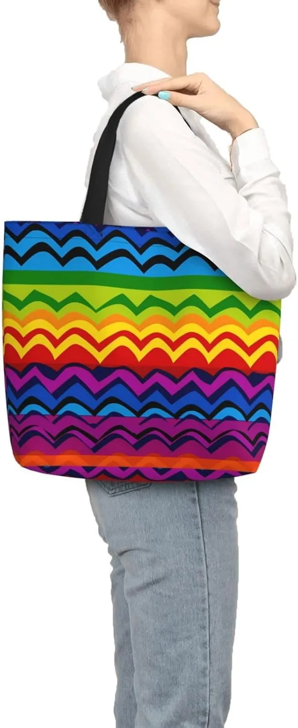 Tote Bag for Women Hawaiian Surfer on Wavy Shoulder Bag with Zipper Handbag Large Capacity Reusable Grocery Bag