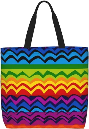 Tote Bag for Women Hawaiian Surfer on Wavy Shoulder Bag with Zipper Handbag Large Capacity Reusable Grocery Bag