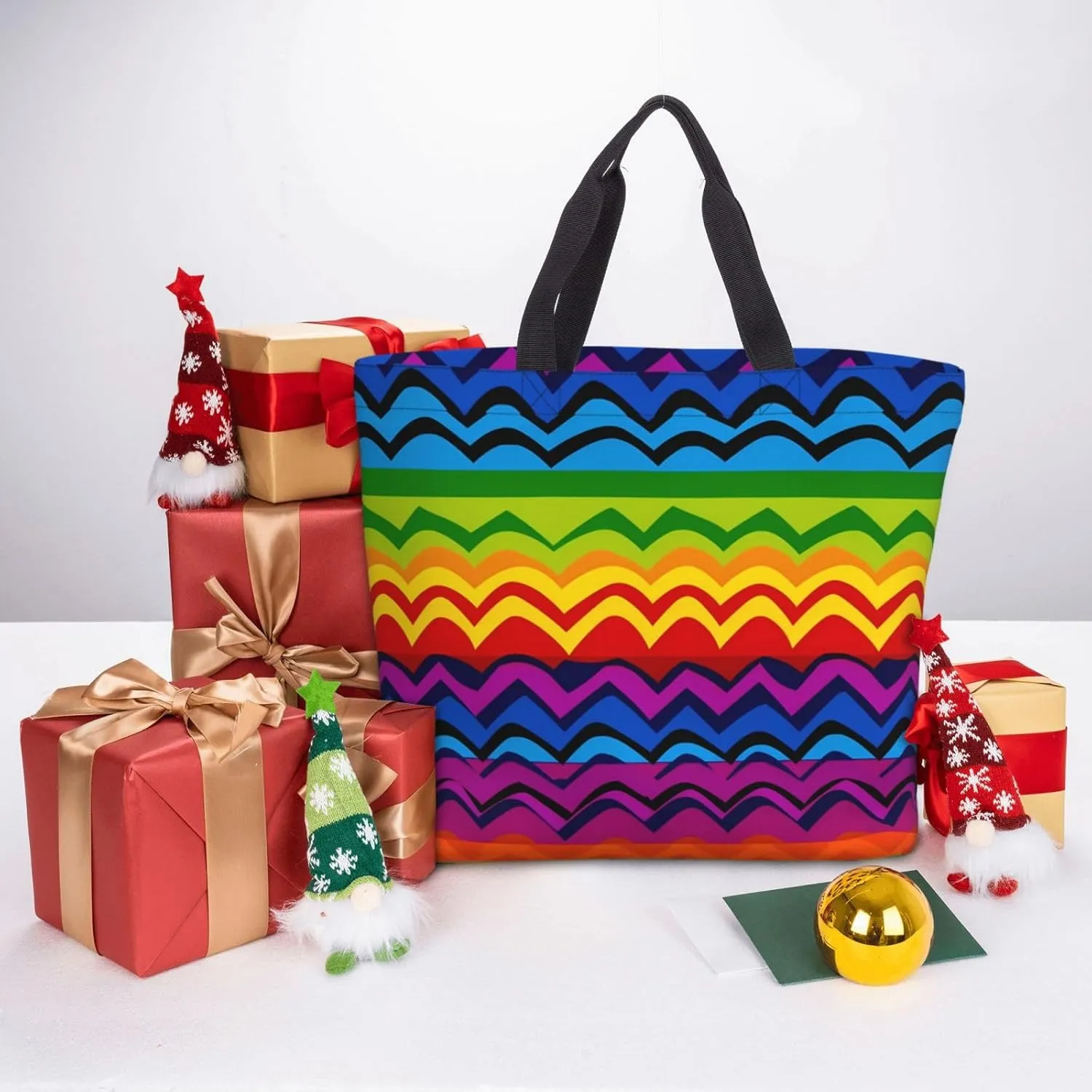 Tote Bag for Women Hawaiian Surfer on Wavy Shoulder Bag with Zipper Handbag Large Capacity Reusable Grocery Bag