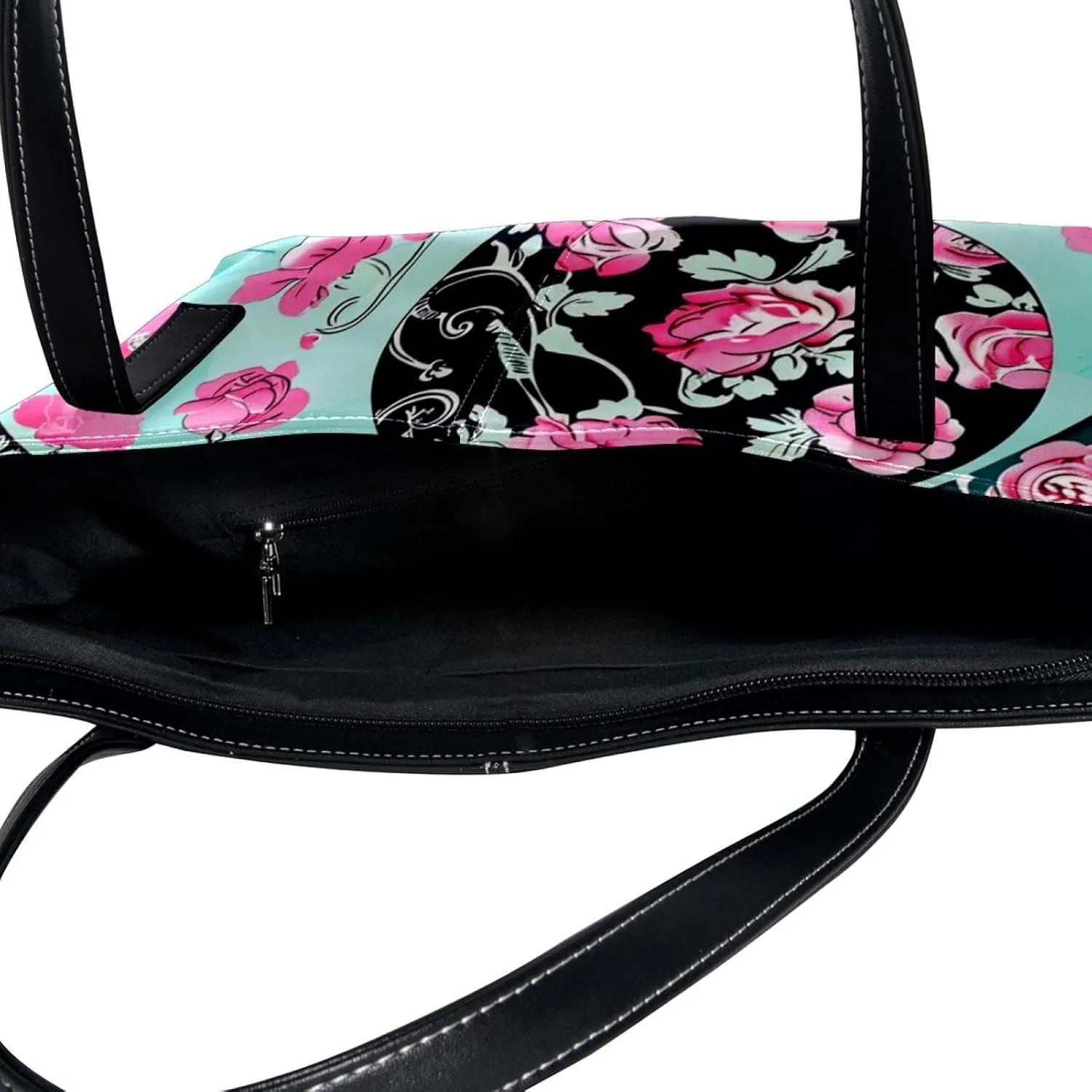 Tote Bag for Women, Large Tote Bag, Tote Bag with Zipper, Yin Yang Gossip Pink Rose Flower, Womens Tote Bag