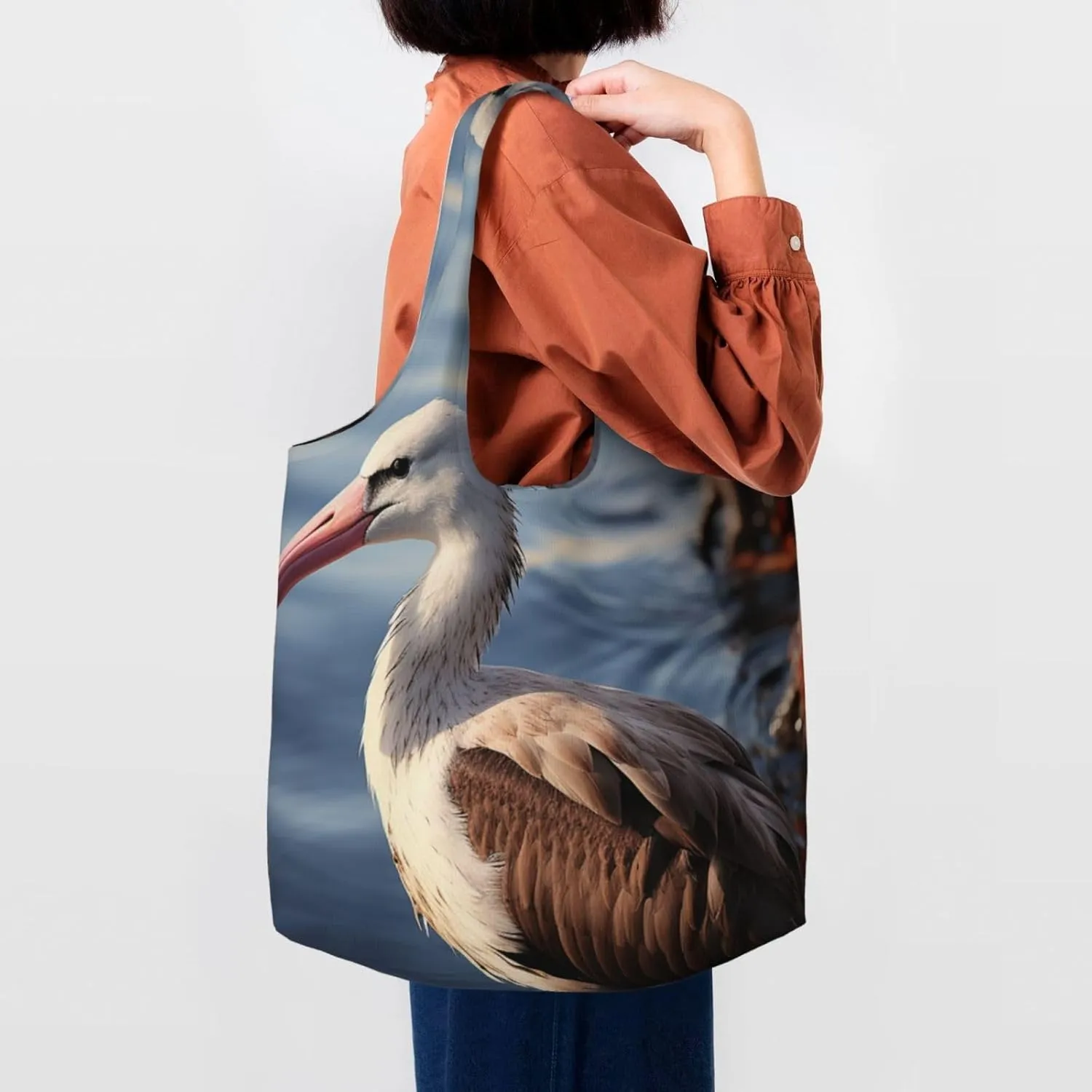 Tote Bag for Women Reusable Grocery Bag Canvas Shopping Bag Bird resting on branch Handbag Foldable Shoulder Bag