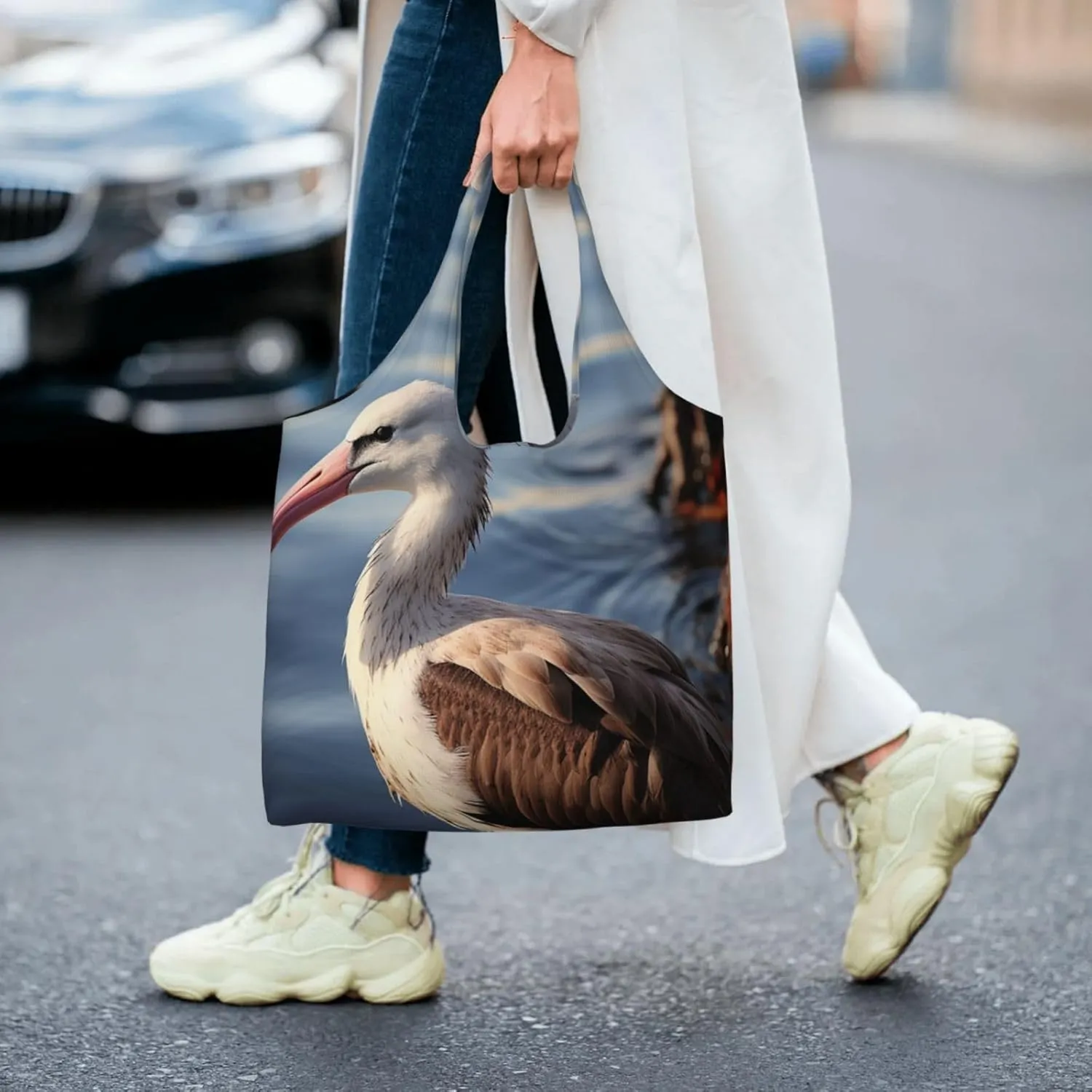 Tote Bag for Women Reusable Grocery Bag Canvas Shopping Bag Bird resting on branch Handbag Foldable Shoulder Bag