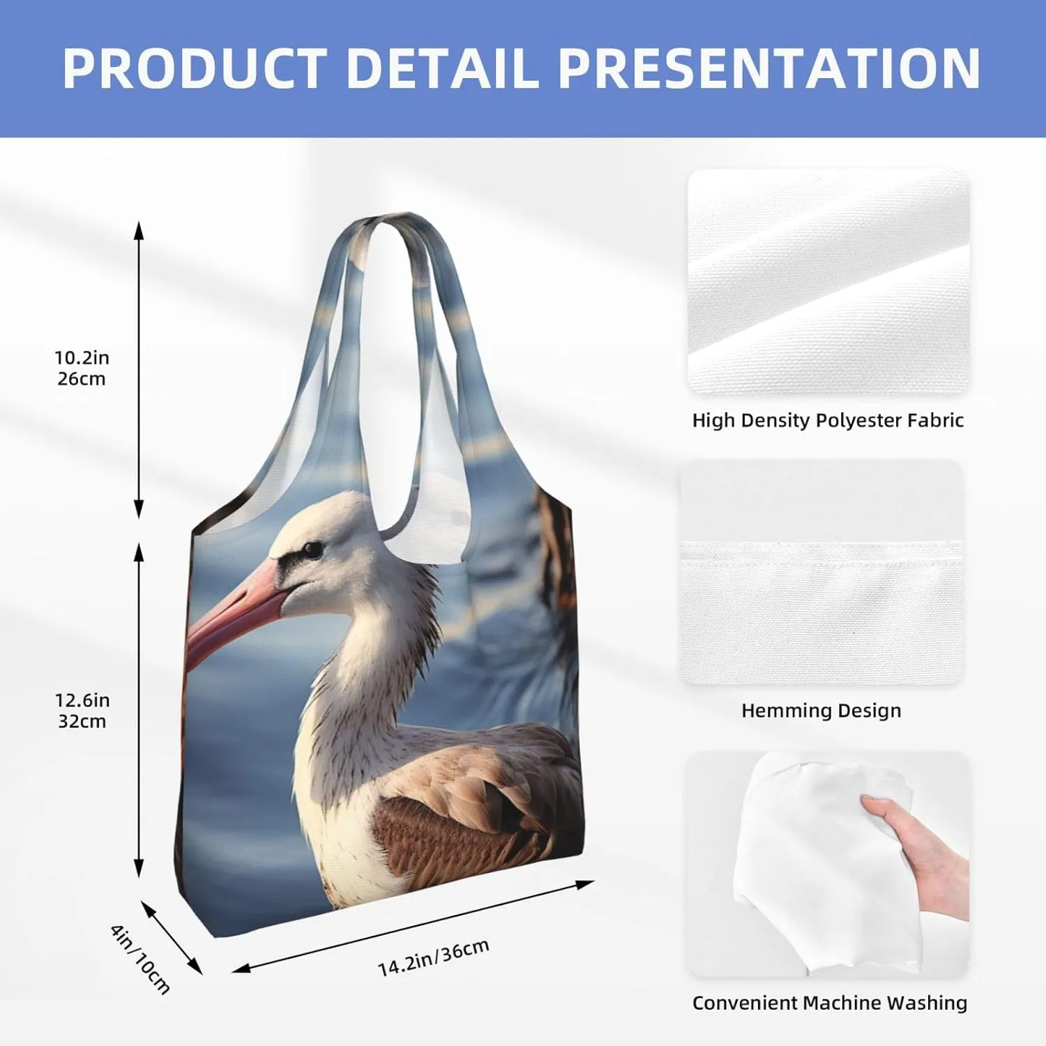 Tote Bag for Women Reusable Grocery Bag Canvas Shopping Bag Bird resting on branch Handbag Foldable Shoulder Bag