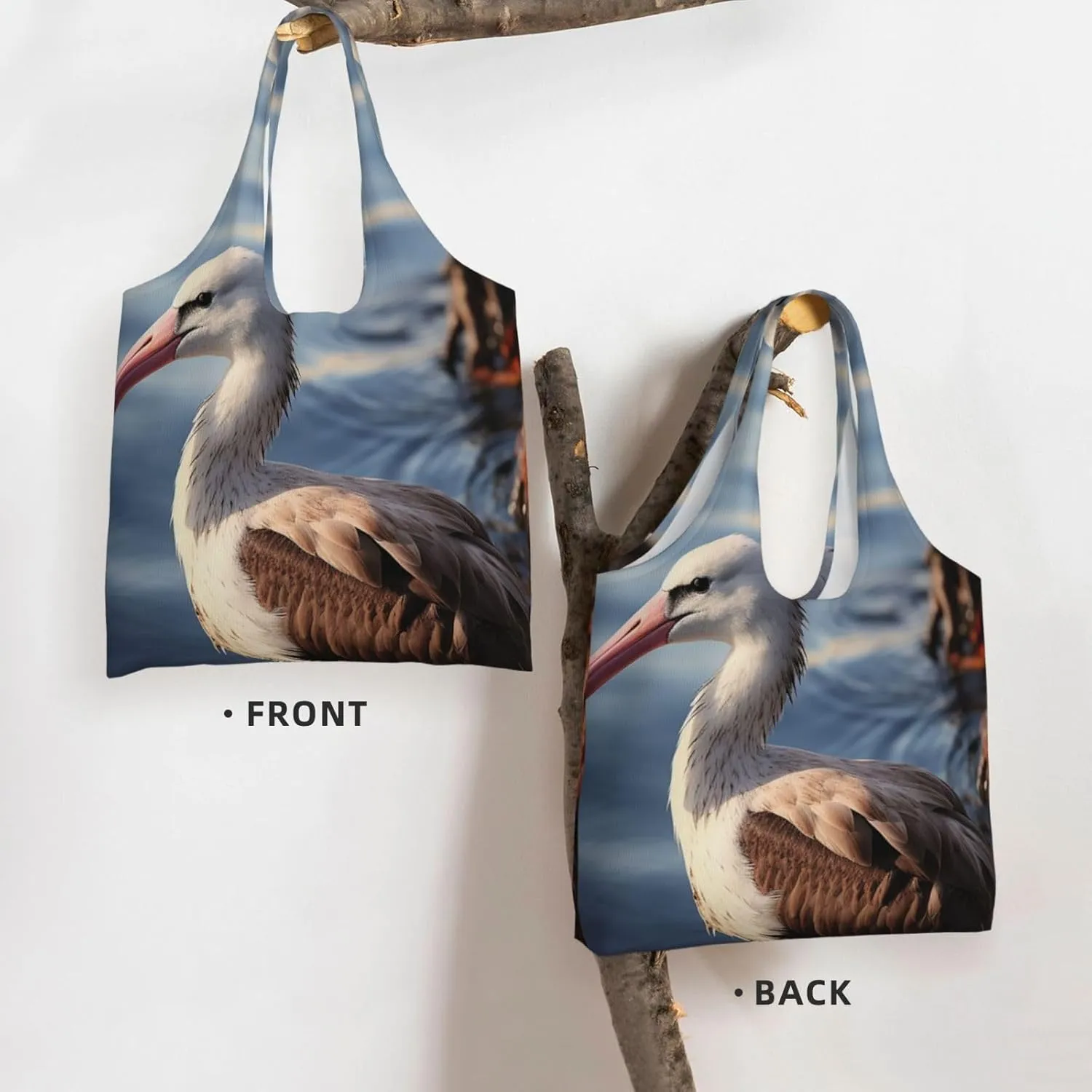 Tote Bag for Women Reusable Grocery Bag Canvas Shopping Bag Bird resting on branch Handbag Foldable Shoulder Bag
