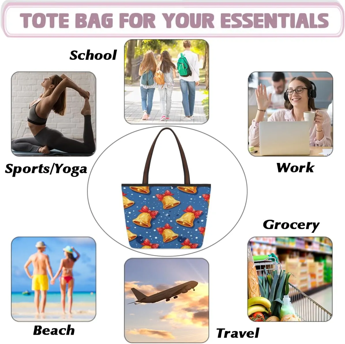 Tote Bag for Women with Zipper Large Capacity Top Handle Casual Shoulder Bag Handbag Reusable Shopping