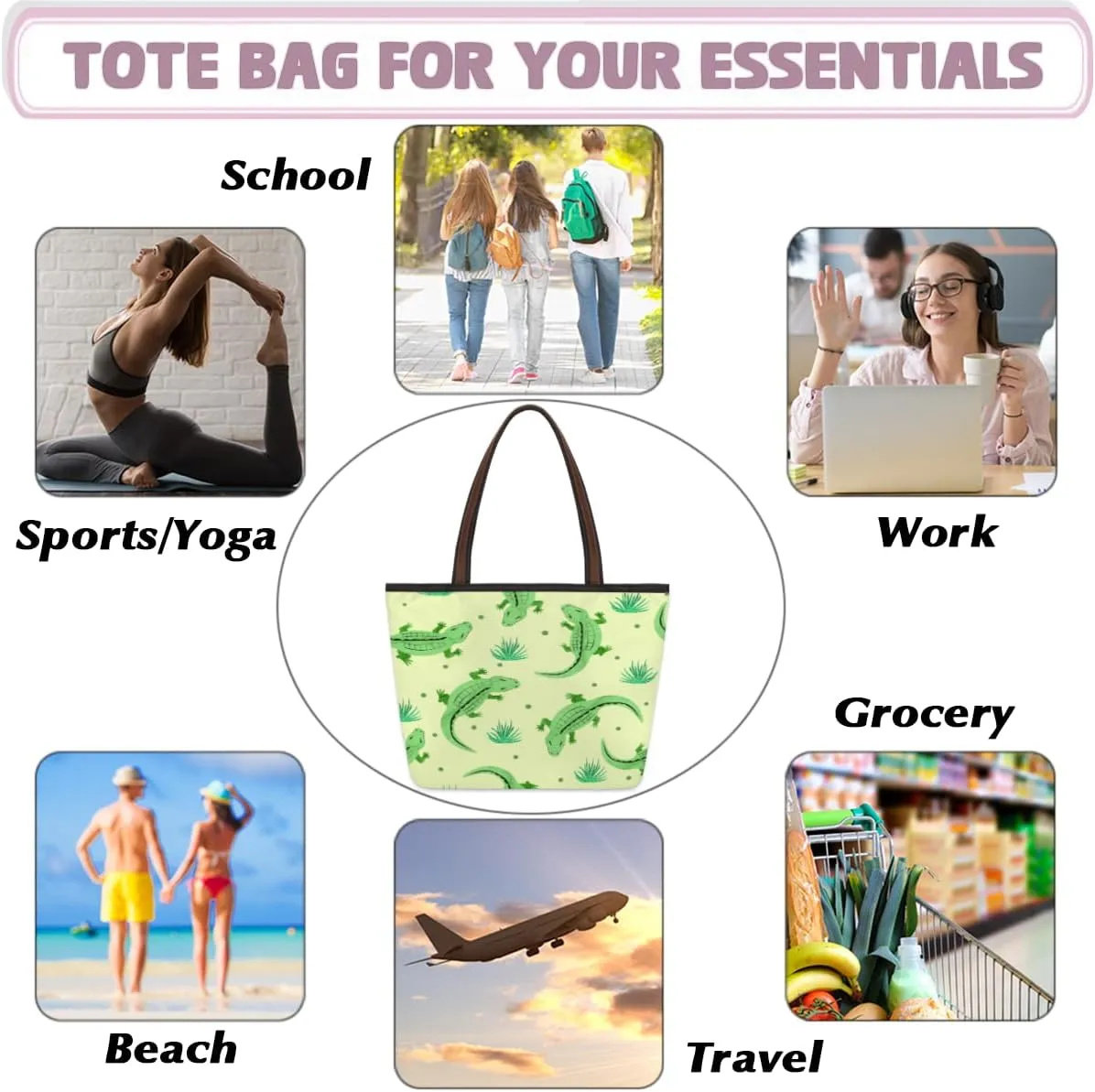 Tote Bag for Women with Zipper Large Capacity Top Handle Casual Shoulder Bag Handbag Reusable Shopping