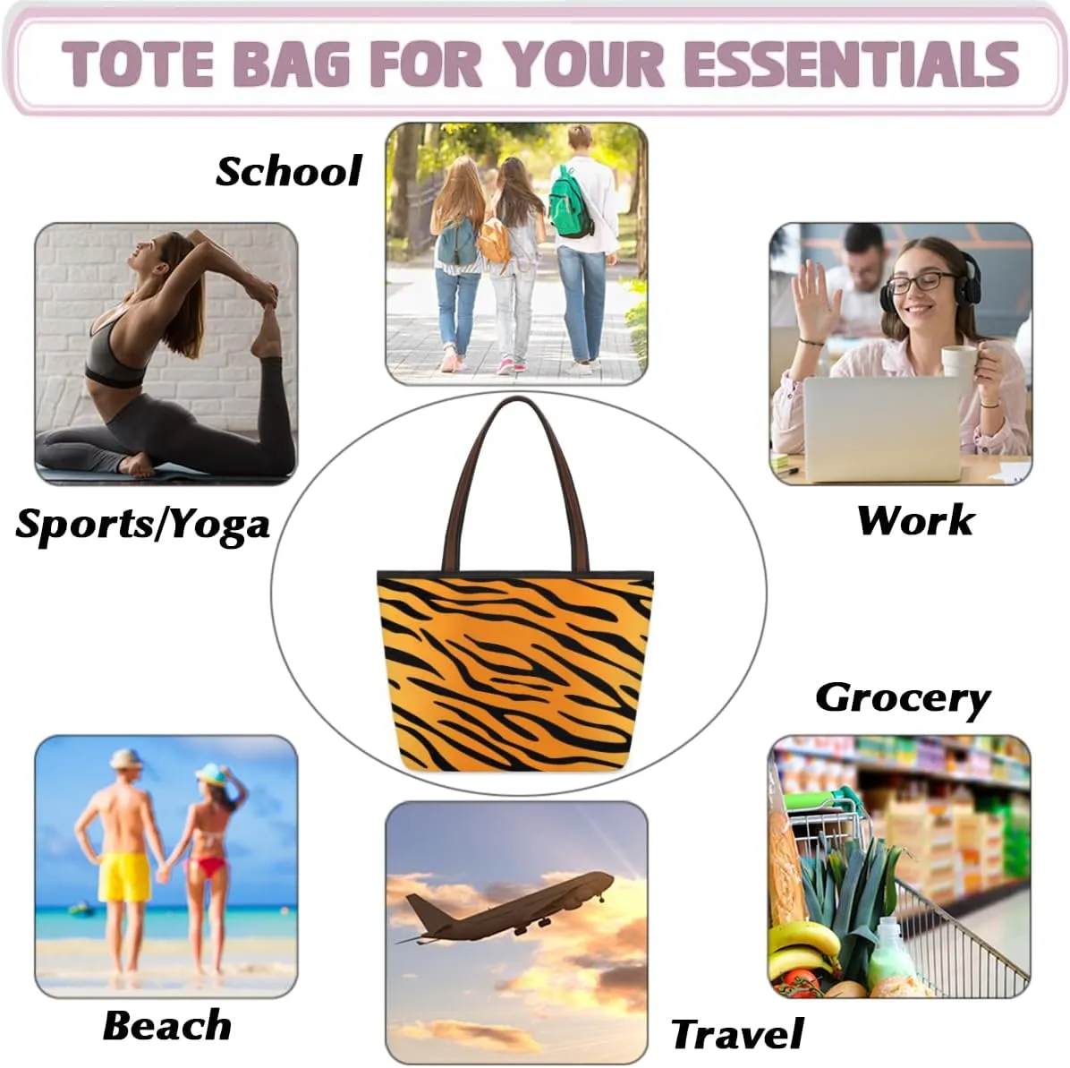 Tote Bag for Women with Zipper Large Capacity Top Handle Casual Shoulder Bag Handbag Reusable Shopping