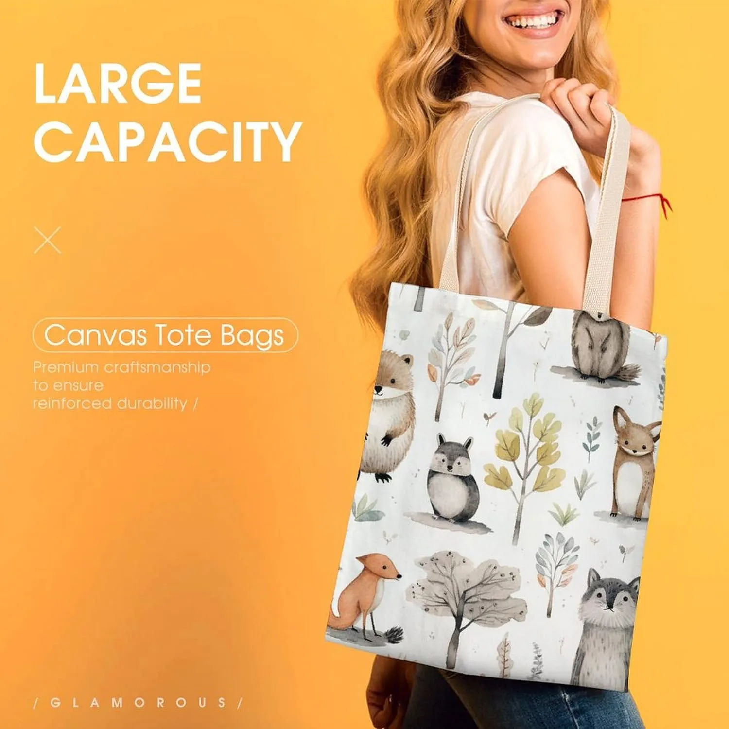 Tote Bag Laptop Handbag Forest Creatures Grocery Bag Canvas Shoulder Bag Crossbody Bag for Travel