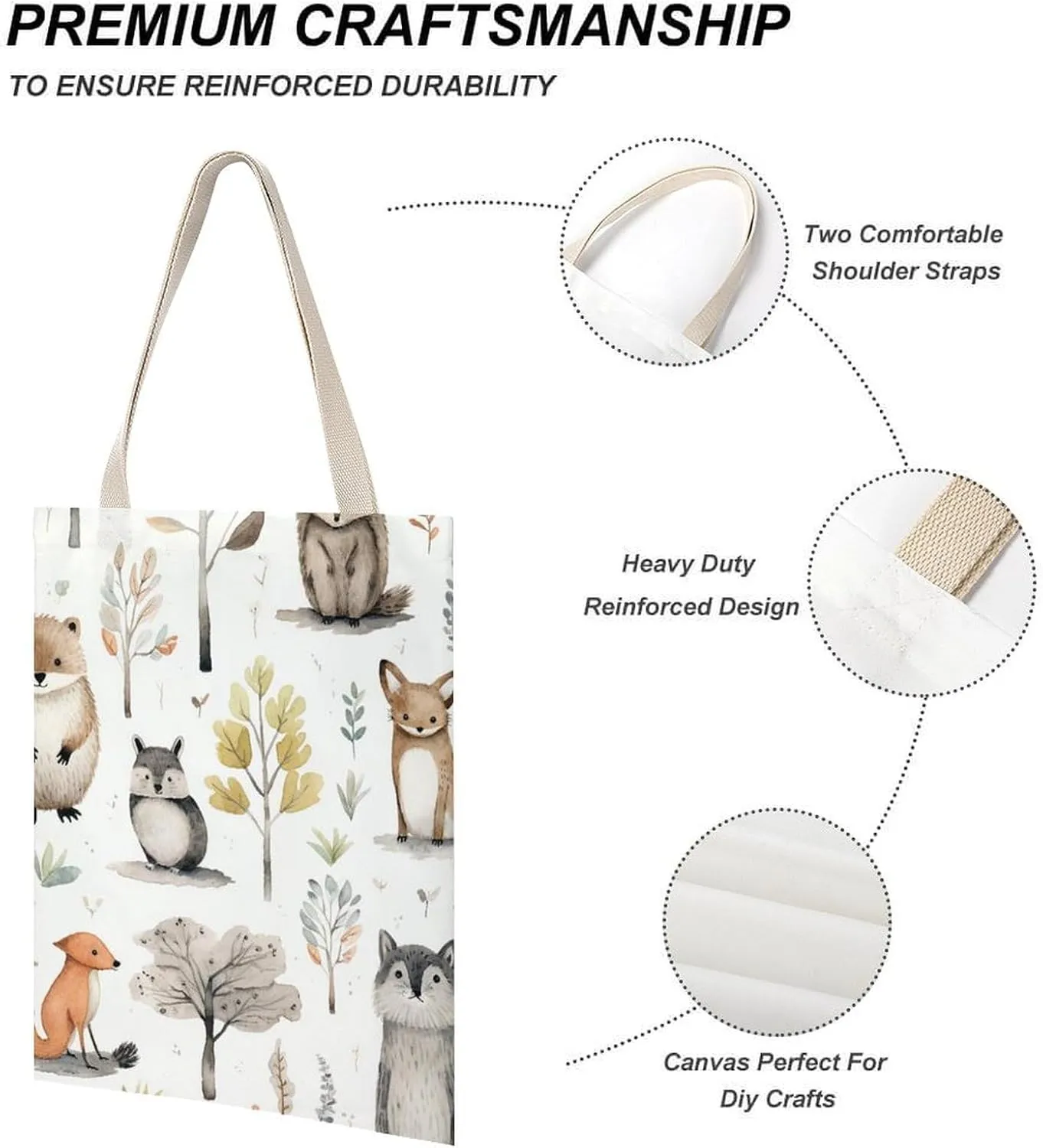 Tote Bag Laptop Handbag Forest Creatures Grocery Bag Canvas Shoulder Bag Crossbody Bag for Travel