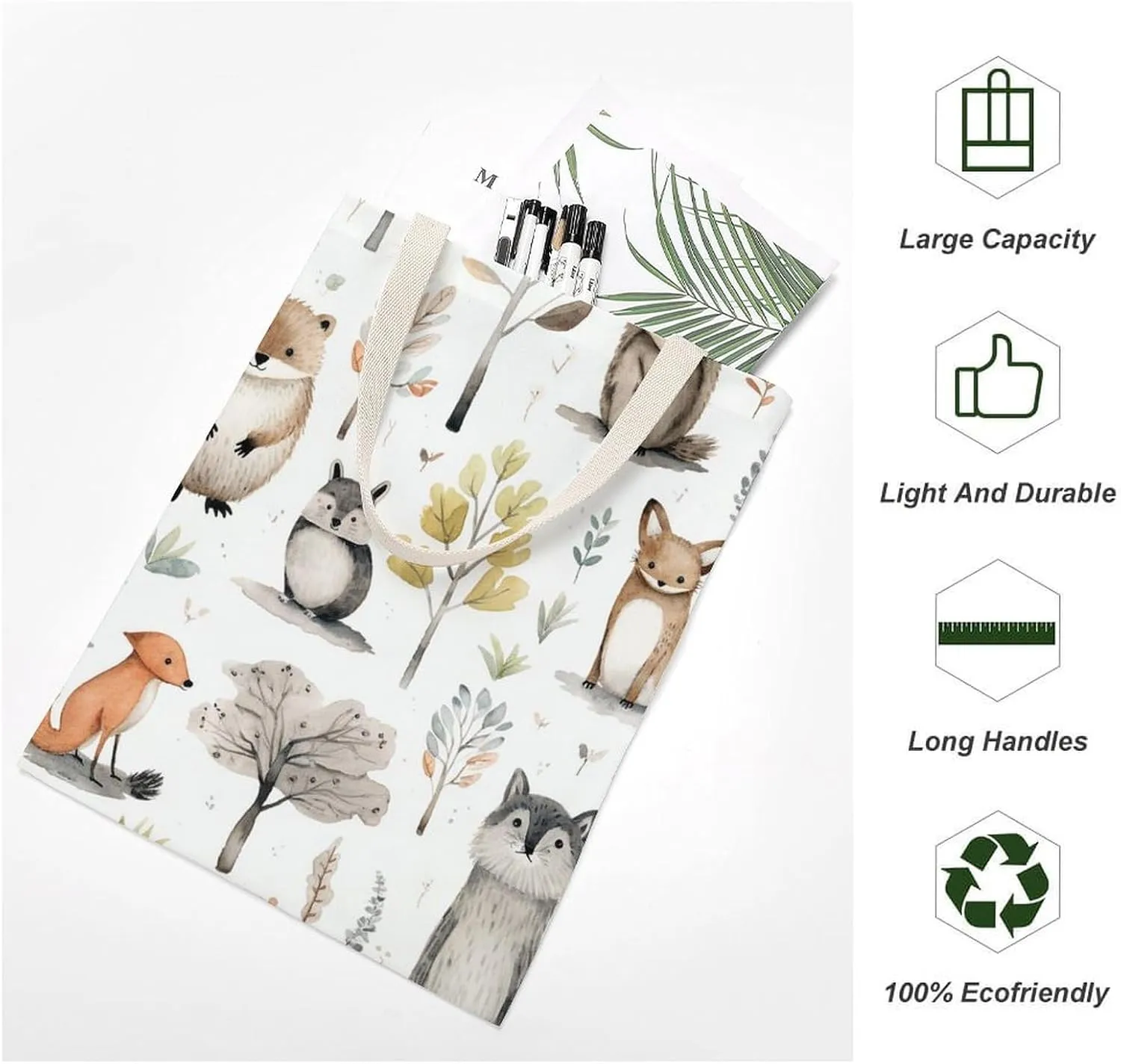 Tote Bag Laptop Handbag Forest Creatures Grocery Bag Canvas Shoulder Bag Crossbody Bag for Travel