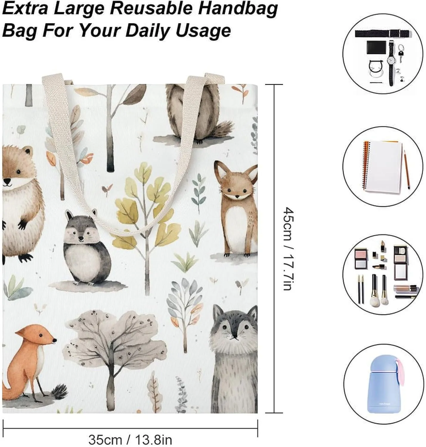Tote Bag Laptop Handbag Forest Creatures Grocery Bag Canvas Shoulder Bag Crossbody Bag for Travel