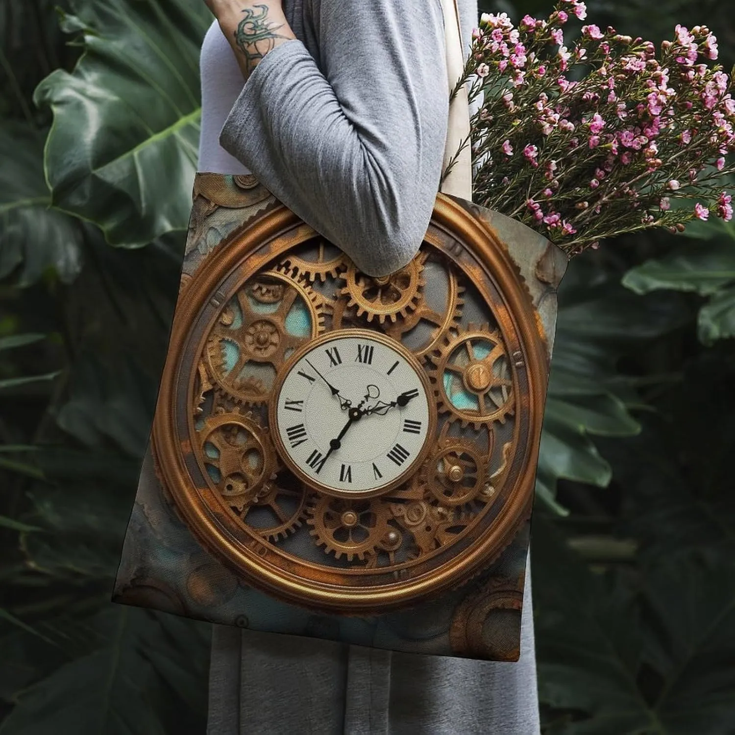 Tote Bag Laptop Handbag Steam Locomotive Train Grocery Bag Canvas Shoulder Bag Crossbody Bag for Travel