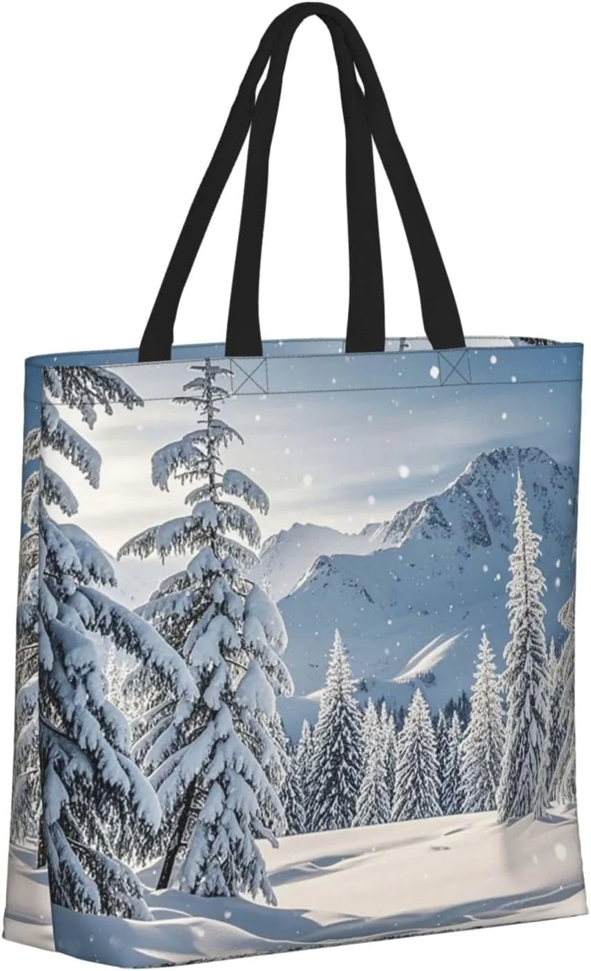Tote Bag Large Capacity Grocery Bag With Zipper Xmas Tree Branch Bear Doll Shopping Bag Shoulder Bag for Women
