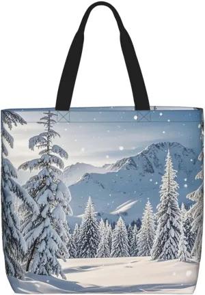 Tote Bag Large Capacity Grocery Bag With Zipper Xmas Tree Branch Bear Doll Shopping Bag Shoulder Bag for Women