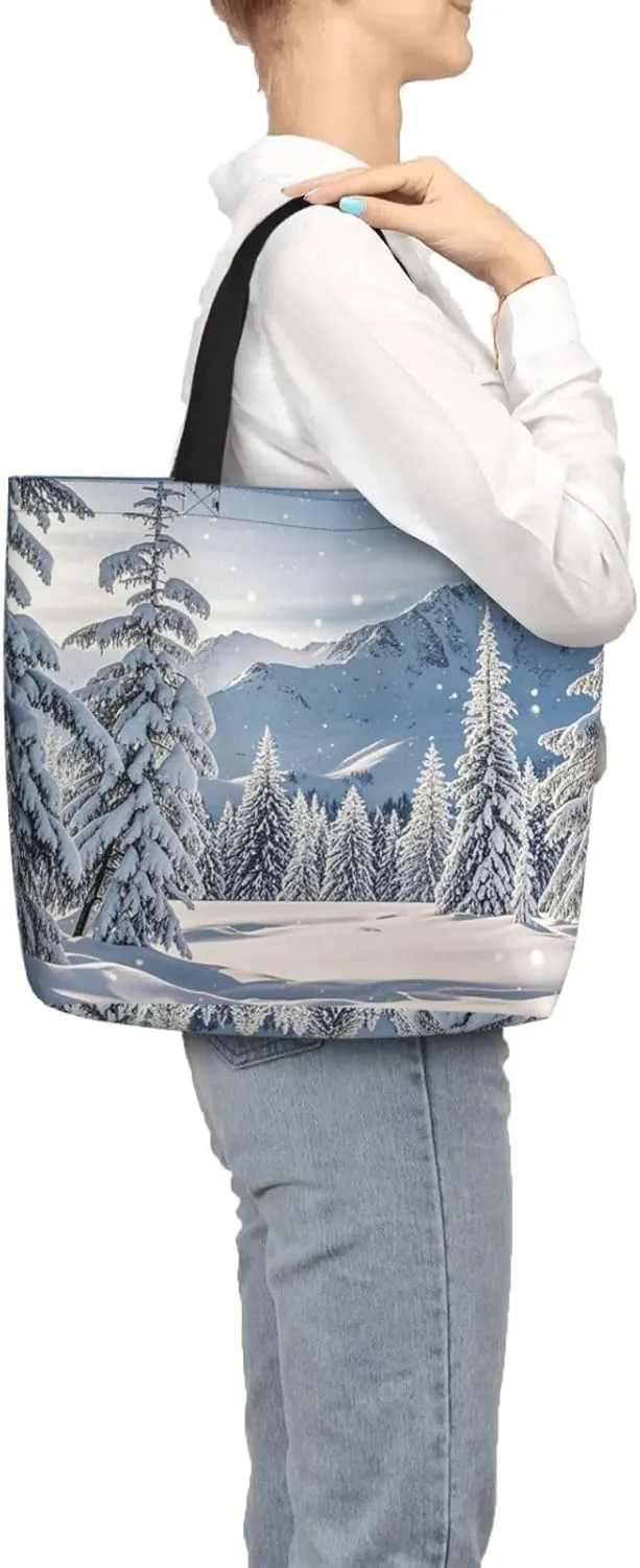 Tote Bag Large Capacity Grocery Bag With Zipper Xmas Tree Branch Bear Doll Shopping Bag Shoulder Bag for Women