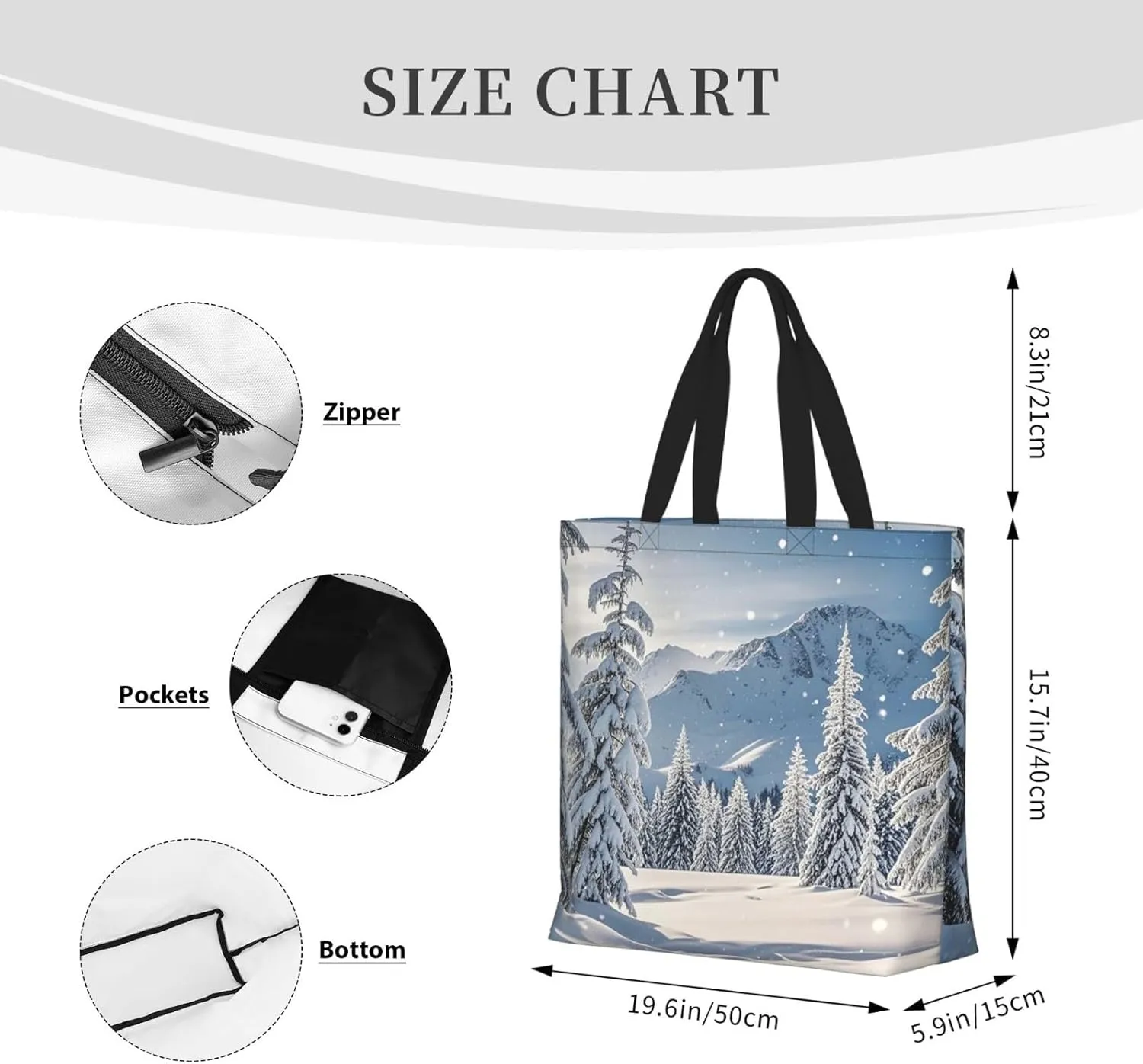 Tote Bag Large Capacity Grocery Bag With Zipper Xmas Tree Branch Bear Doll Shopping Bag Shoulder Bag for Women