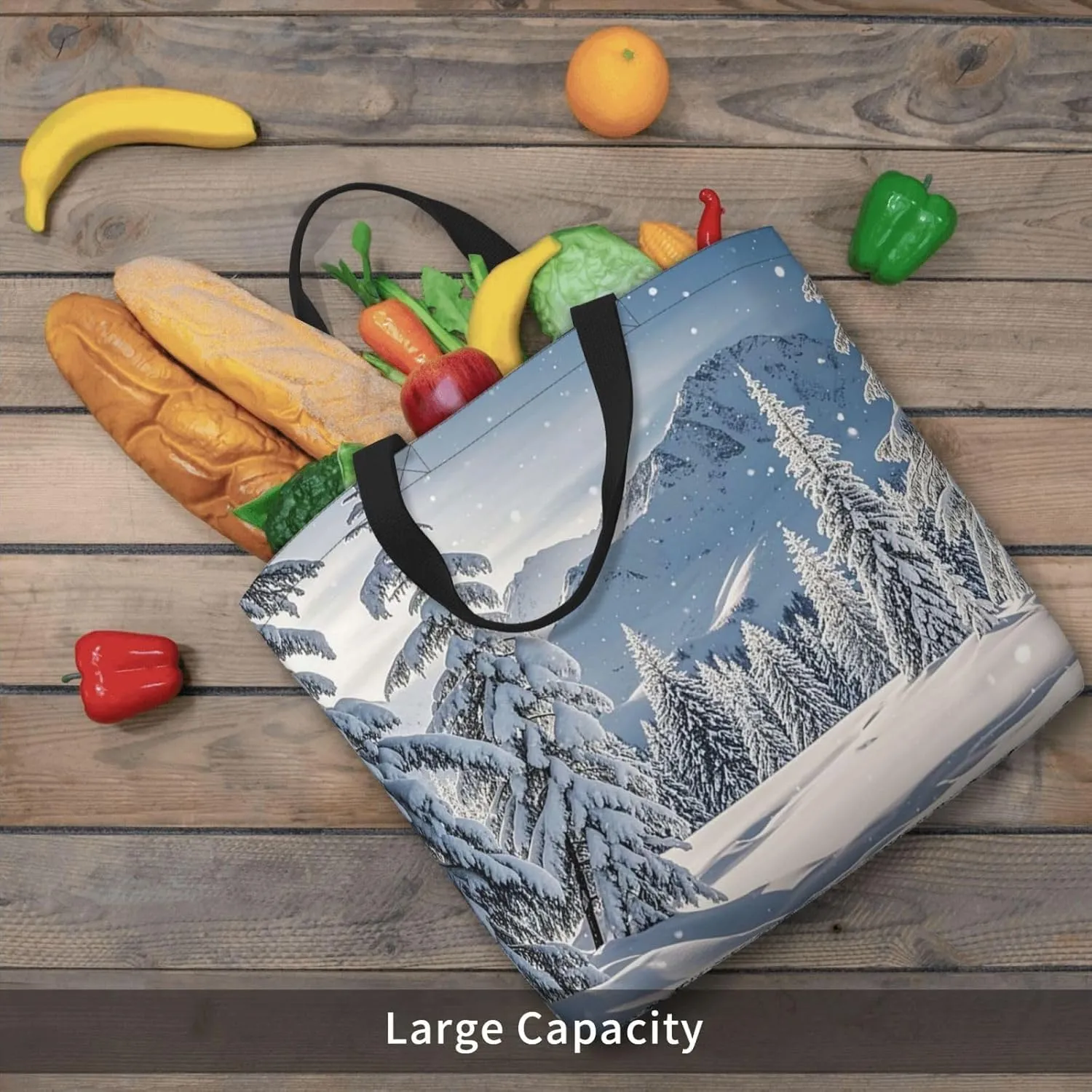 Tote Bag Large Capacity Grocery Bag With Zipper Xmas Tree Branch Bear Doll Shopping Bag Shoulder Bag for Women