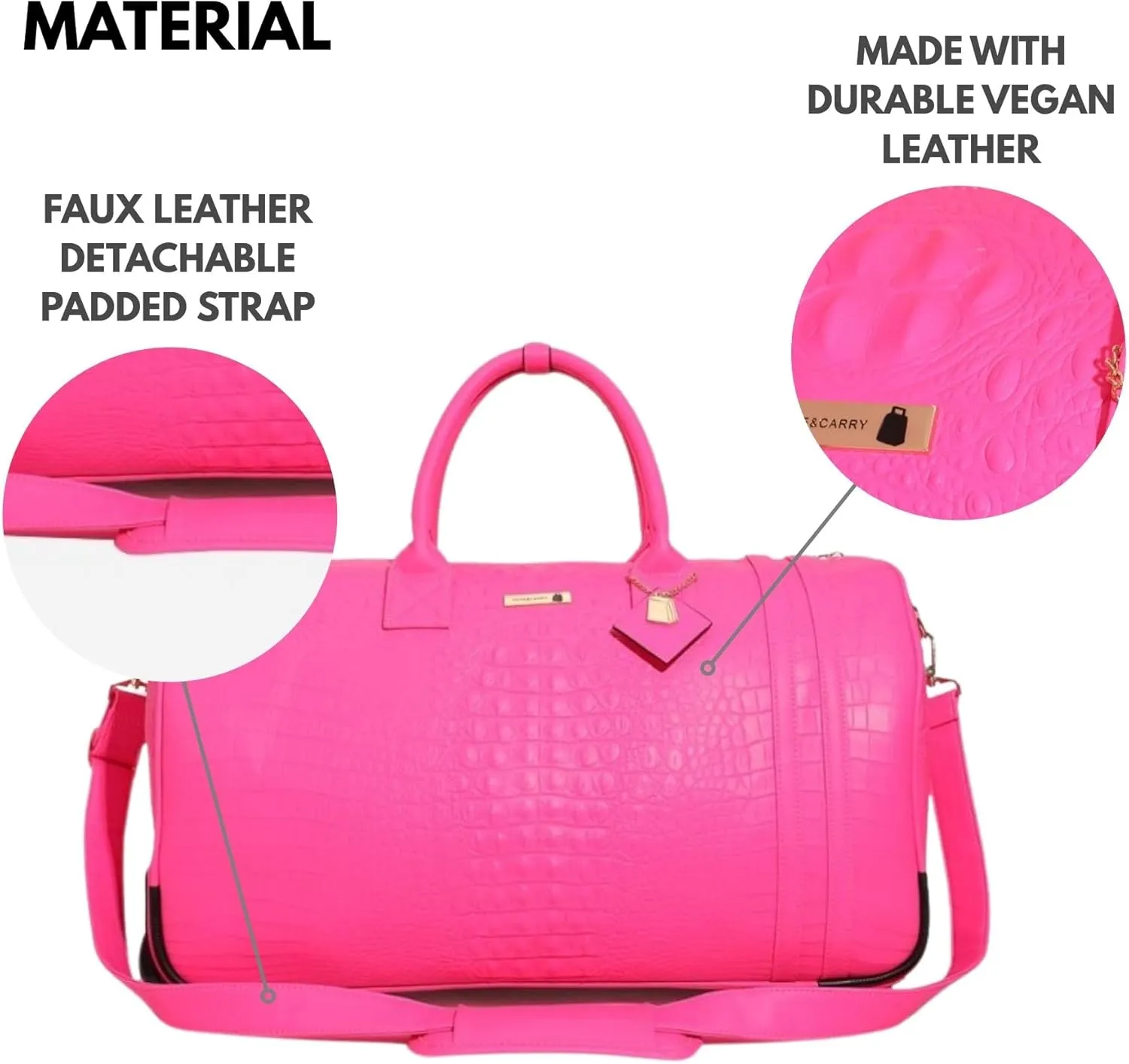 Tote&Carry Apollo 2 Large Rolling Duffle Bag with Wheels, Carry-On Roll Duffel for Travel, Gym, Sports, Overnight, Weekend & All-Purpose Use for Men & Women (Neon Pink)