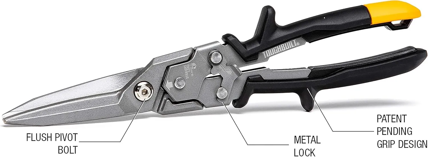 ToughBuilt - Straight Long Cut Aviation Snips - One Handed Lock Operation - (TB-H4-60-SL)