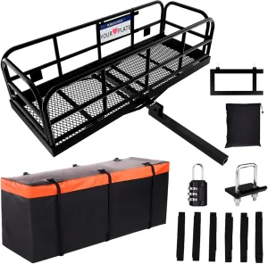 Trailer Hitch Cargo Carrier Rack 500 Lbs｜Heavy Duty Steel Cargo Rack｜60" X 24" X 14" Folding Trailer Luggage Carrier Fits 2" Hitch Receiver with Waterproof Bag,Stabilizer for Truck,SUV,RV