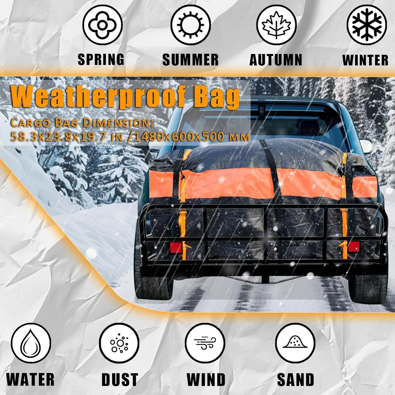 Trailer Hitch Cargo Carrier Rack 500 Lbs｜Heavy Duty Steel Cargo Rack｜60" X 24" X 14" Folding Trailer Luggage Carrier Fits 2" Hitch Receiver with Waterproof Bag,Stabilizer for Truck,SUV,RV