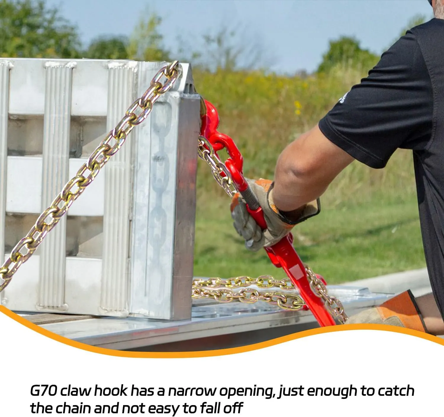 Transport Binder Chain 5/16" x 16 FT, Heavy Duty G80 Tow Chain with Clevis Grab Hooks, 4,900 lbs Working Load Limit, Ideal for Lifting, Logging, Towing, Tie-Down, and Load Binding Applications