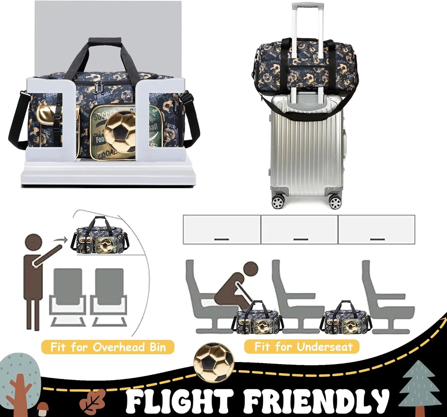 Travel Bag for Kids,Boys Girls Football Duffle Bag Sleepover Bag for Boys Girls,Gym Bag Sports Duffel Bag With Shoe Compartment