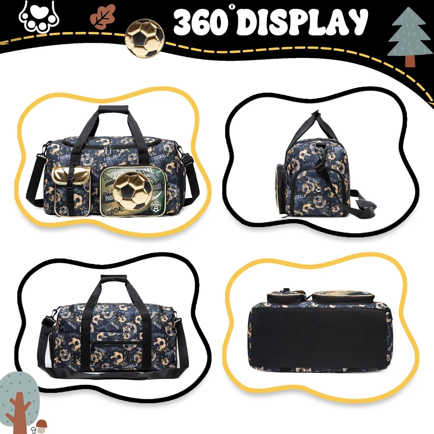Travel Bag for Kids,Boys Girls Football Duffle Bag Sleepover Bag for Boys Girls,Gym Bag Sports Duffel Bag With Shoe Compartment