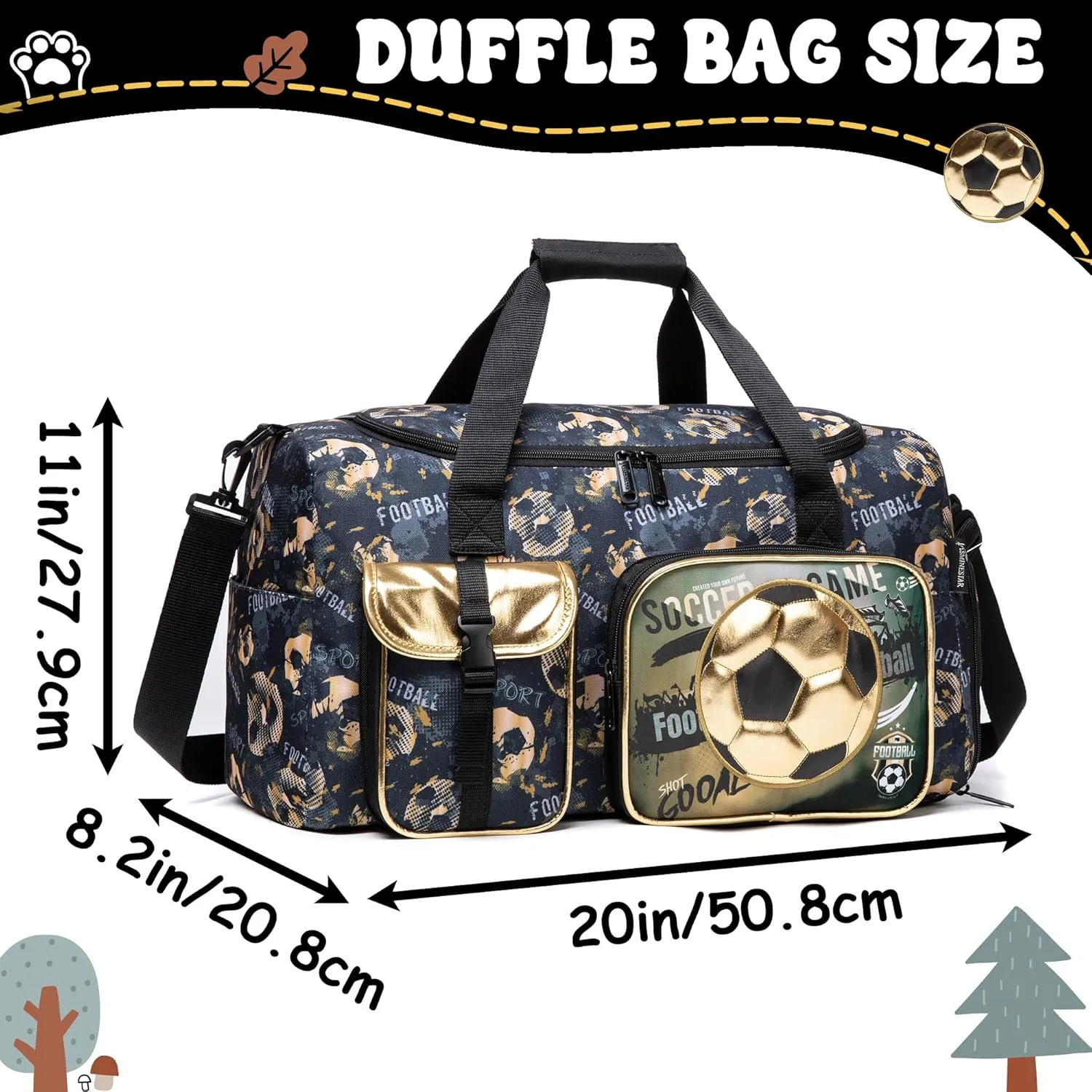 Travel Bag for Kids,Boys Girls Football Duffle Bag Sleepover Bag for Boys Girls,Gym Bag Sports Duffel Bag With Shoe Compartment