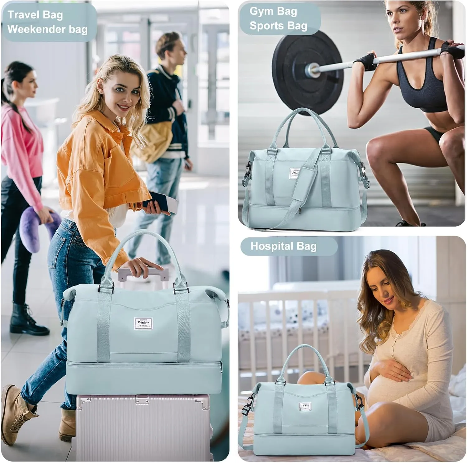 Travel Bag with Shoes Compartment,Weekender Bags for Women Travel,Carry On Duffel Overnight Bag with Trolley Sleeve & Wet Pocket,Travel tote Bag Sports Gym Bag