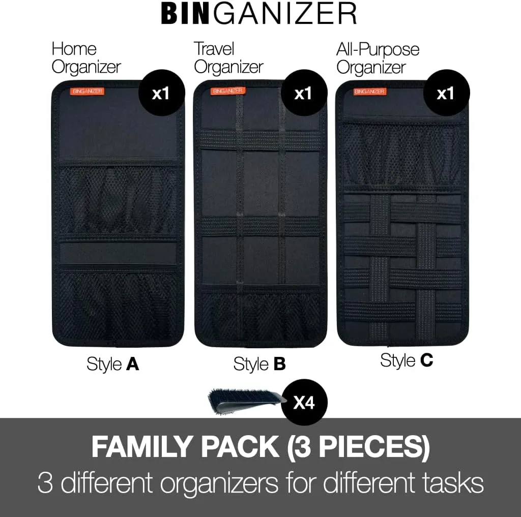 Travel Drawer Bin Organizers - Pack of 3, Elastic Panels for Cables, Cords, Electronics, Suitcase - Tactical Organizer Board for Junk Drawer and Bin