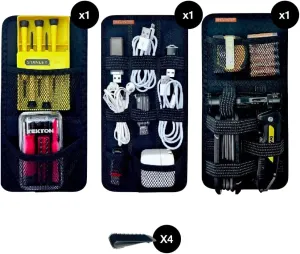 Travel Drawer Bin Organizers - Pack of 3, Elastic Panels for Cables, Cords, Electronics, Suitcase - Tactical Organizer Board for Junk Drawer and Bin