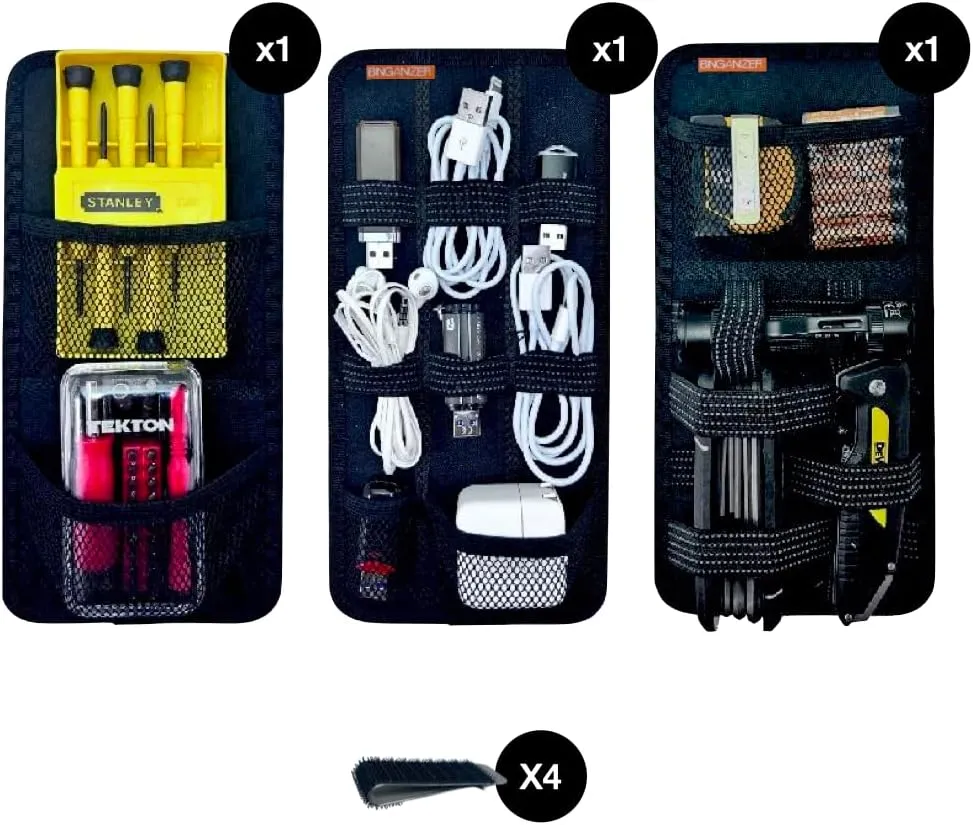 Travel Drawer Bin Organizers - Pack of 3, Elastic Panels for Cables, Cords, Electronics, Suitcase - Tactical Organizer Board for Junk Drawer and Bin
