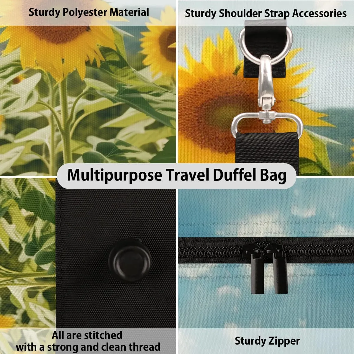 Travel Duffel Bag, Sunflower Flower Floral Sports Tote Gym Bag Foldable Western Aztec Weekender Bag Carry on Luggage Handle Bag Overnight Shoulder Bag for Women Men,A-728