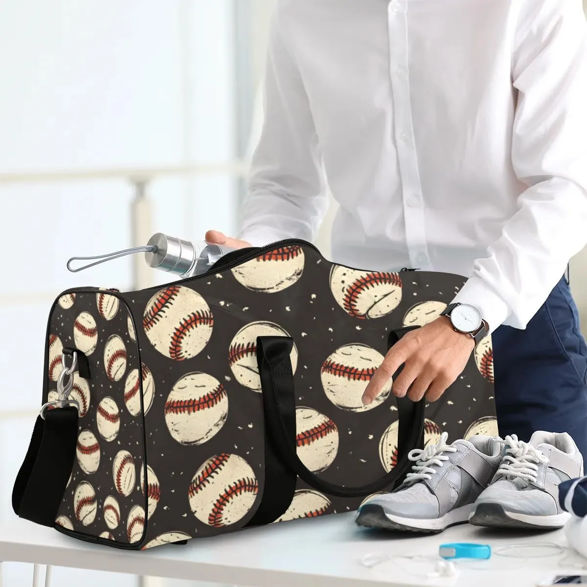 Travel Duffle Bag Baseballs Prints Gym Bags for Men Women Travel Duffel Bags with Adjustable Shoulder Strap Carry On Weekender Bag