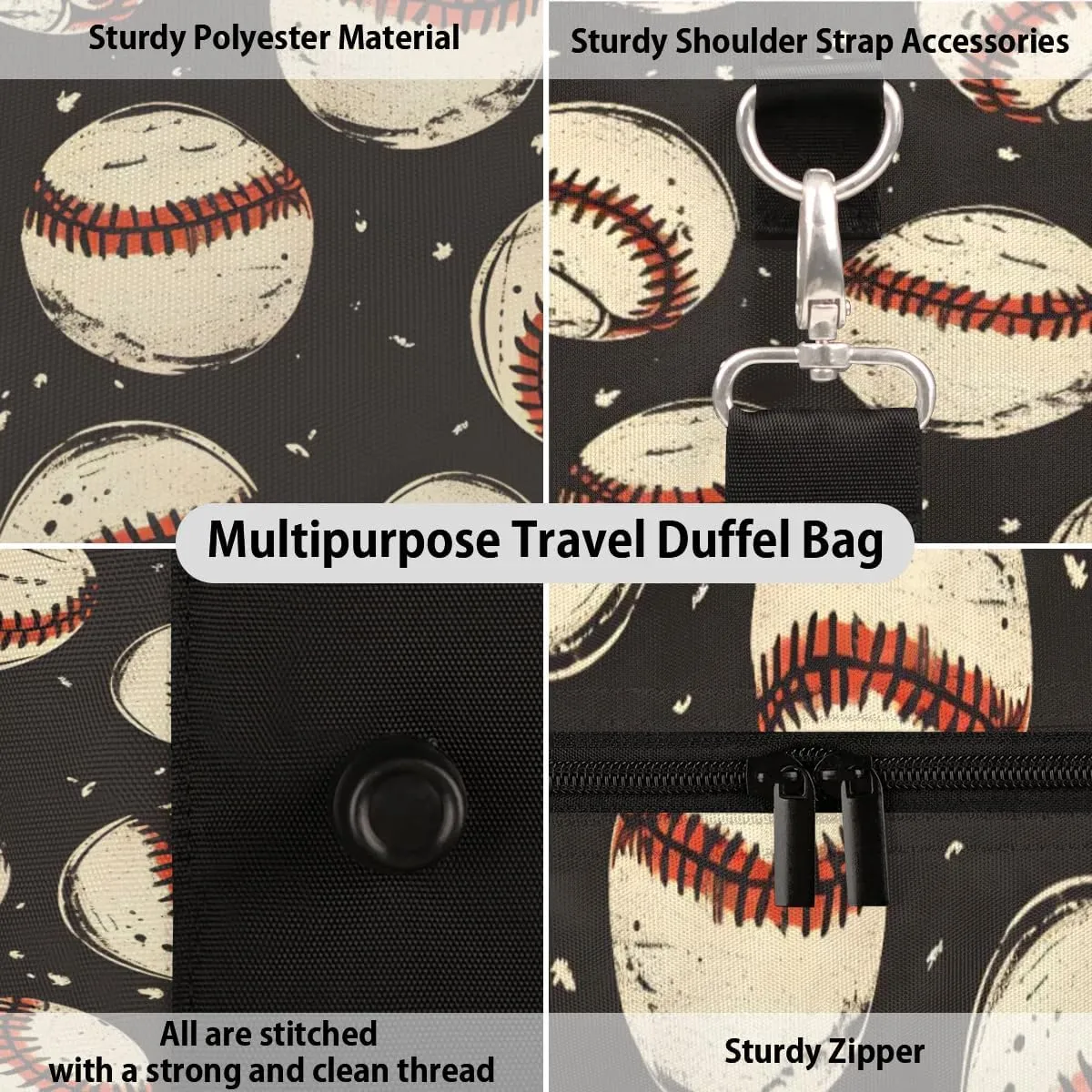 Travel Duffle Bag Baseballs Prints Gym Bags for Men Women Travel Duffel Bags with Adjustable Shoulder Strap Carry On Weekender Bag