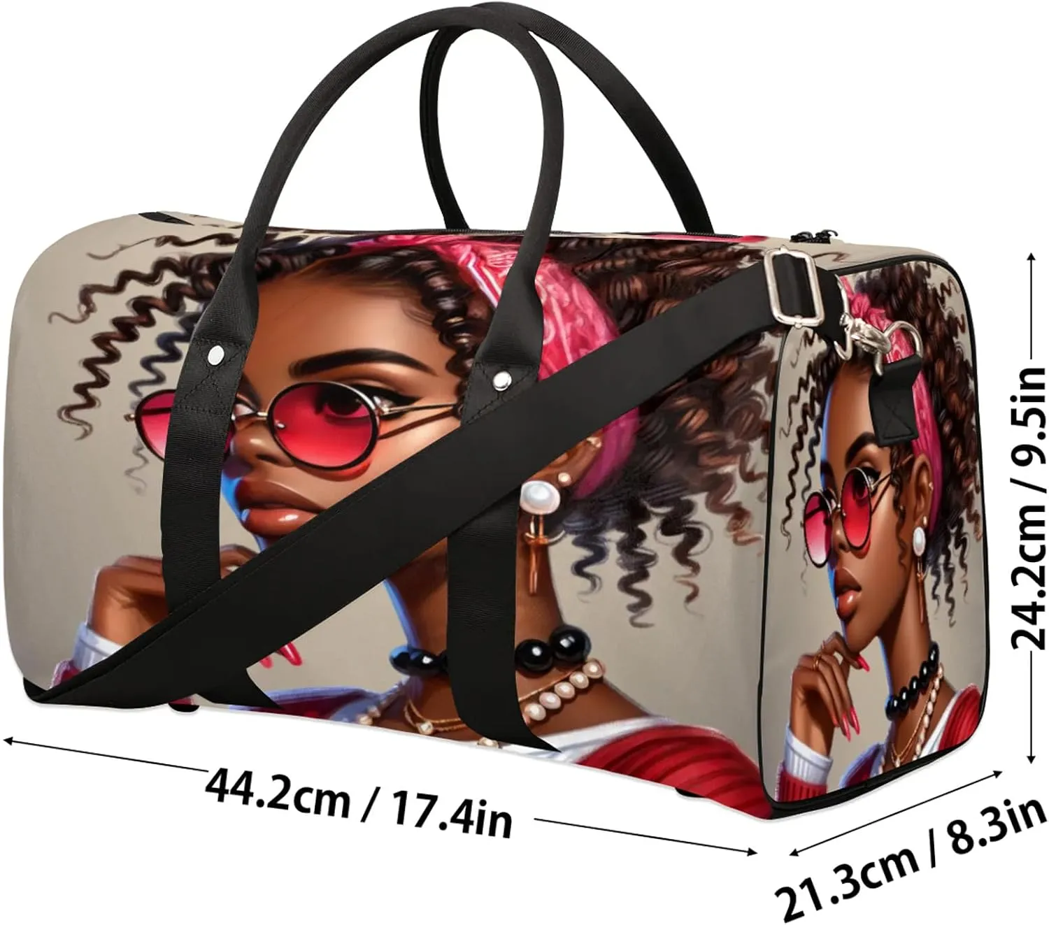 Travel Duffle Bag Black Girl Glasses Sports Gym Bags for Women Men Weekender Overnight Bags Waterproof Carry On Tote Bag Workout Bag for Dance Swimming Yoga Hospital