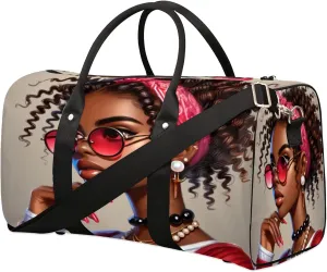 Travel Duffle Bag Black Girl Glasses Sports Gym Bags for Women Men Weekender Overnight Bags Waterproof Carry On Tote Bag Workout Bag for Dance Swimming Yoga Hospital