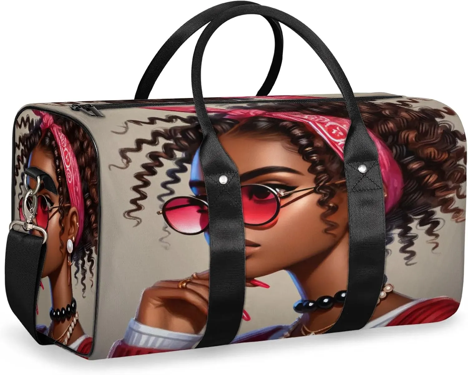 Travel Duffle Bag Black Girl Glasses Sports Gym Bags for Women Men Weekender Overnight Bags Waterproof Carry On Tote Bag Workout Bag for Dance Swimming Yoga Hospital