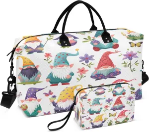 Travel Duffle Bag, Colorful Dwarf Flowers Butterfly Gym Bag with Storage Bag Weekender Overnight Bag for Men Women Trip Sports Yoga