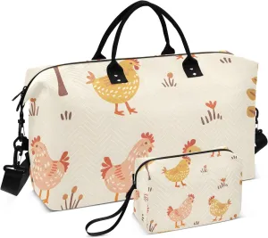Travel Duffle Bag, Cute Domestic Chicken Gym Bag with Storage Bag Weekender Overnight Bag for Men Women Trip Sports Yoga